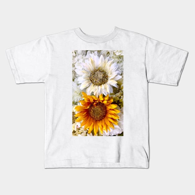 Sunflowers Golden Yellow and Autumn White Kids T-Shirt by Overthetopsm